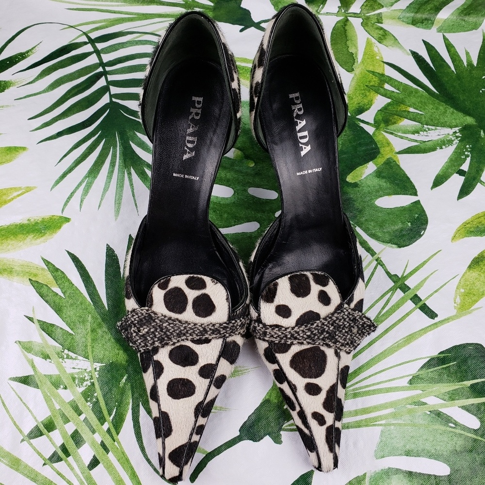 Prada Calf hair Dalmatian Heels black white 38/8